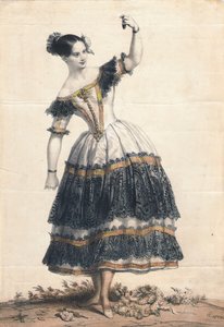 Fanny Elssler som Florinda i dansen La Cachucha-balletten Le Diable lame, 1836 av Achille Devéria