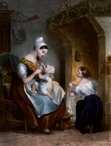 Sykepleier som ammer en baby. Litografi, ca. 1850