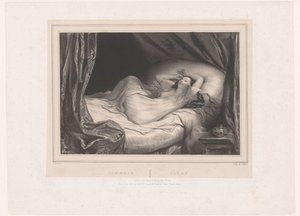 Jente som sover på sengen Sommeil / Sleep (tittel på objekt) av Achille Devéria