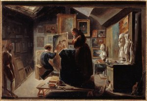 Modellens positur, ca. 1838 (olje på papir på lerret) av Achille Devéria