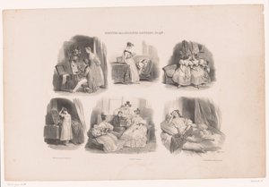 Seks forestillinger av unge kvinner i et interiør Små og varierte scener av Aubert (serietittel) Petites macédoines d