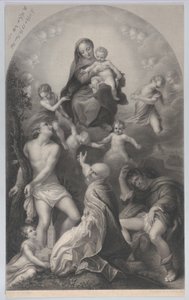 Madonnaen av Saint Sebastian, med jomfruen og barnet, omgitt av engler, ser etter..., 1847. av Achille Désiré Lefèvre