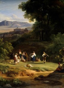 Landskap inspirerer fra utsikten over Frascati. Maleri av Achille Michallon