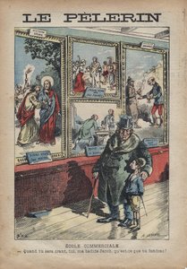 Tegneserieantisemitt av Achille Lemot for «Le-Pelerin»» fra september 1896 - Handelsskole: når du blir et stipend, du min seng Jakob, hva vil du dele? av Achille Lemot