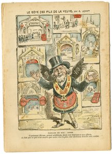 Illustrasjon av Achille Lemot (1846-1909) i Le Pelerin, 23/09/06 - Drømmen om enkens sønner - Antimilitarisme, Religion Tro, Churches Cathedrales, Katolsk katolisisme - Laicization av det religiøse rom, Laicization Laicite Lay-lover - Hiram av Achille Lemot