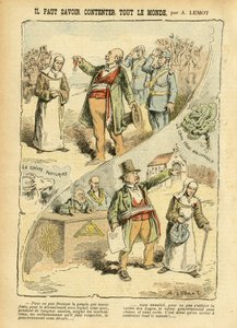 Illustrasjon av Achille Lemot (1846-1909) i Le Pelerin, 03/09/05 - Du må vite hvordan du skal tilfredsstille alle - Antiklerikalisme, Antimakonisme Frigjøring, Religion Tro, Medalje, Bloc des lefts, Katolsk katolisisme - Utkastelser av religiøse, Laicizati av Achille Lemot