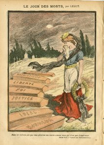 Illustrasjon av Achille Lemot (1846-1909) i Le Pelerin, 03/11/07 - The Day of the Dead - Justice Proces, Religion Faith, Liberte, Frankrike, Trefarget flagg, Patriotisme, Mourning Obseque Funeral, Honour, Casket - Marianne - Døden, religiøs metafor av Achille Lemot