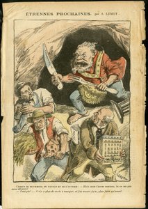 Illustrasjon av Achille Lemot (1846-1909) i Le Pelerin, 07/01/06 - Neste fremmed - Landbruk, Kollektivisme, Sosialisme - Arbeider, Bønder, Bønder - Ogre/spise/svelge, Animalisering av Achille Lemot