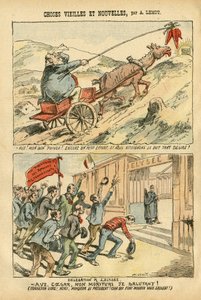 Illustrasjon av Achille Lemot (1846-1909) i Le Pelerin, 20/10/07 - gamle og nye ting - Elysee, Socialism, Ministere - Jaures Jean, Ane - Portfolio av Achille Lemot