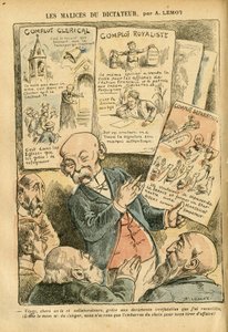 Illustrasjon av Achille Lemot (1846-1909) i Le Pelerin, 21/07/07 - The Malices of the Dictator Clerical Conspiracy Royalist Conspiracy Separatist Conspiracy - Royalisme, Religion Tro, Venstreblokk, Katolsk Katolisisme - Clemenceau George av Achille Lemot