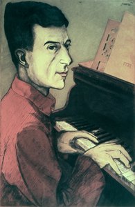 Portrett av Maurice Ravel som spiller piano av Achille Ouvré