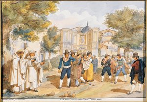 Spille boccia på Santa Maria degli Angeli i Roma, Achille Pinelli (1809-1841), Italia