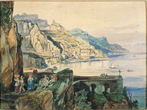 Italia, utsikt over Amalfi (akvarell på papir)