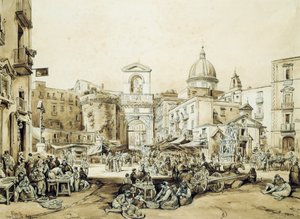 Porta Capuana i Napoli, av Achille Vianelli (1803-1894), sepia, 43x60,5 cm