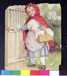 Rødhette ved hageporten (wc, gouache, blyant på papir)