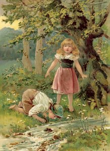 Broren som drikker fra bekken (chromolitho)