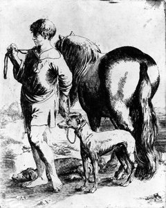 Gutt med hest og to hunder, ca. 1597-1610 av Adam Elsheimer