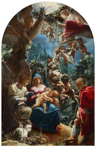 Den hellige familie med engler og gutten Johannes av Adam Elsheimer