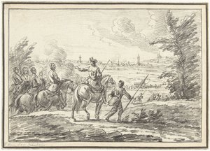Ryttere på en høyde foran en by av Adam Frans van der Meulen (possibly)
