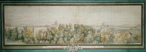 Utsikt over Paris fra Gobelins Workshop (wc på papir) av Adam Frans van der Meulen