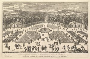 Utsikt over Grand Parterre og Halvmånen til Richelieu, 1600-tallet. av Adam Perelle