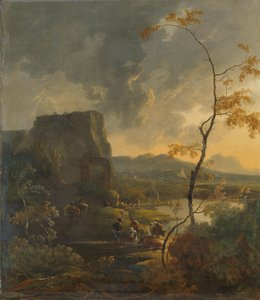 Italiensk landskap med antikkens Tempietto