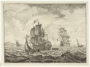 Seascape med to tre-mastere