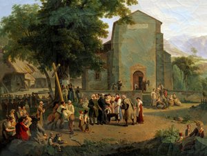 Gjenopprettelsen av tilbedelse etter revolusjonen. Sveitsisk maleri av Adam Topffer (1766-1847) av Adam Topffer