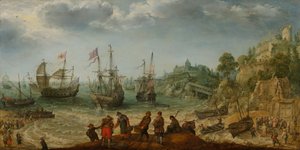 Sendes utenfor en steinete kyst, 1621