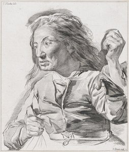 En gammel kvinne med knyttet never, 1786.