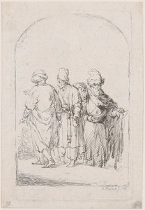 Gruppe på fire stående menn i orientalsk drakt, 1795.