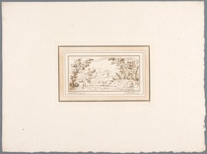 Elvelandskap med muren til en festning Trykk etter tegninger av Guercino oppbevart i Hofbibliothek i Wien (serietittel) Recueil d