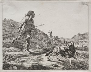 Shepherd Chasing a Wolf, 1803. av Adam von Bartsch