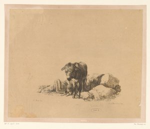 Stående esel for en liggende hund og en sovende mann Seks trykk etter tegninger av Adam von Bartsch i samlingen til Heinrich Xaver Ritter von Hauer (serietittel) Six estampes gravies par Adam de Bartsch d