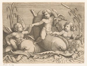 Tre putti med delfiner