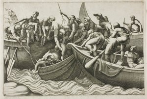 Fiskere som fanger et sjømonster av Adamo Scultori