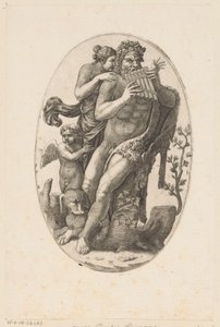 Satyr med panfløyte og en nymfe