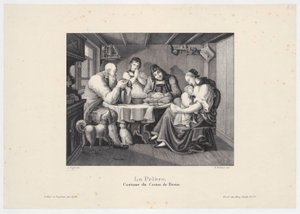 Sittende mann med en stokk og et barn, blad 65 fra serien figurer etter Michelangelo av Adamo Scultori