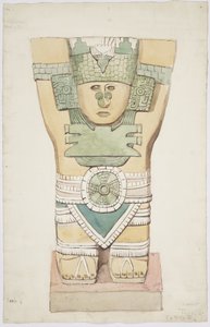 Caryatid III, ytre kammer, Upper Temple of the Jaguars (Tempel A), Chichen Itza, Mexico (akvarell) av Adela Breton