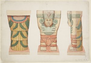 Karyatid fra ytre kammer, tempel A, ballbane, Chichen Itza (akvarell) av Adela Breton