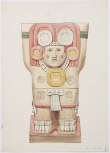 Karyatid fra ytre kammer, Temple A, ballbane, Chichen Itza, Mexico (akvarell) av Adela Breton