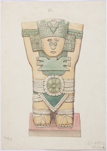 Karyatid fra ytre kammer, Temple A, ballbane, Chichen Itza, Mexico (akvarell) av Adela Breton