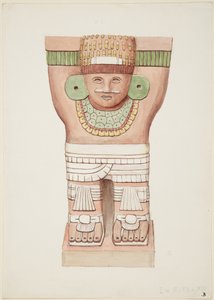 Karyatid fra ytre kammer, tempel A, ballbanetempel, Chichen Itza, Mexico av Adela Breton