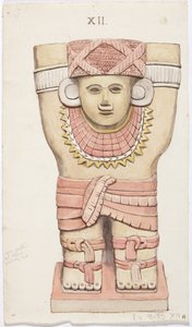 Karyatid fra ytre kammer, tempel A, ballbane, Chichen Itza, Mexico (akvarell) av Adela Breton