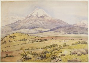 Skyen kommer opp klokken 10:30 Popocatepetl fra Atlixco, Puebla, Mexico (akvarell og kroppsfarge) av Adela Breton