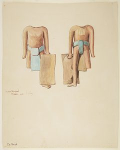 Foran og baksiden av en hodeløs figur med halvparten av høyre ben og høyre hånd mangler (akvarell) av Adela Breton