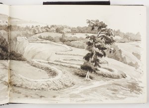 Skissebok med blekk- og grafitttegninger og akvareller av Adela Breton