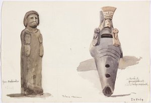 Steinfigurer fra Malinalco, Toluca, Mexico (akvarell) av Adela Breton