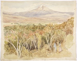 Vulkanen Popocatépetl fra Yautepec, Morelos State, Mexico (akvarell og grafitt)