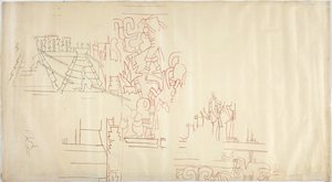 Sporing av et veggmaleri fra Casa de Monjas, Chichen Itza, Mexico Sporet og blekket med svart og rødt blekk (rødt og svart blekk og grafitt) av Adela Breton